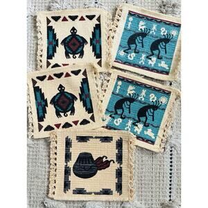 Set of 5 Woven Coasters Small Southwest Aztec Native Am Style Mats 4-5”